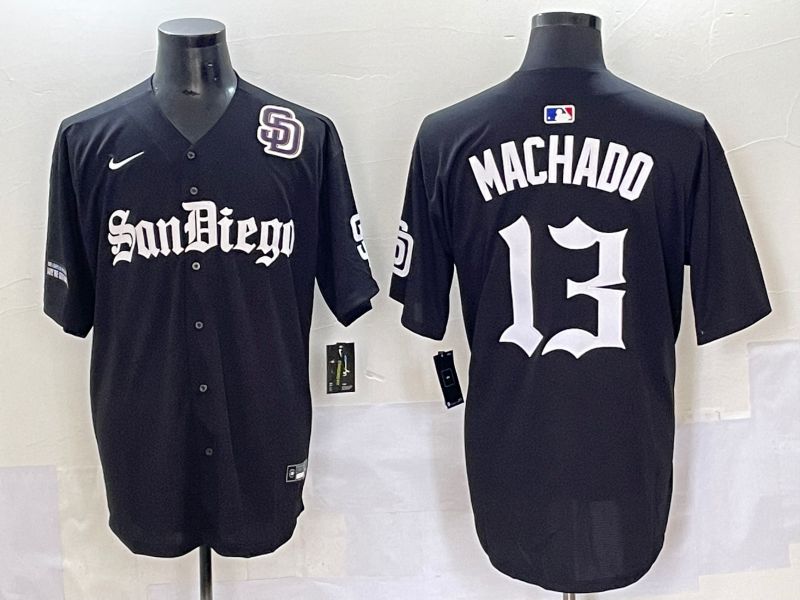 Men 2025 San Diego Padres #13 Machado Black Five generations Joint Name Nike MLB Jersey style 14